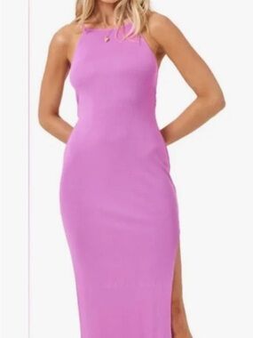 l*space Lilac Halter Maxi Dress with Side Slit- Renata dress- ribbed